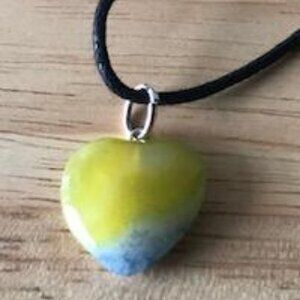 Artisan Heart Pendant Yellow & Blue Brazilian Crystal Agate Gemstone Necklace